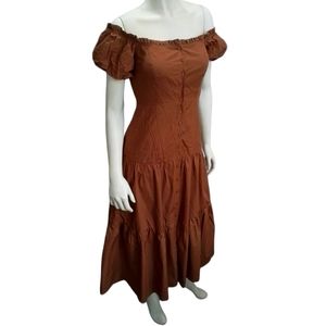 ASTR Brown Chocolate Pff Shoulders Tiered Small Dress NWT